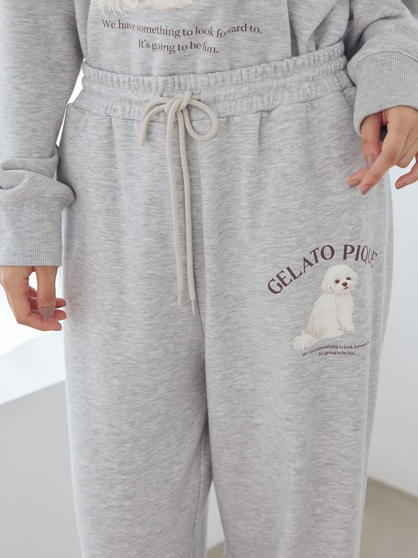 gelato pique「【ONLINE限定】【UVカット】お散歩ドッグワンポイント裏毛プルオーバー&ロングパンツセット」|ルームウェア|