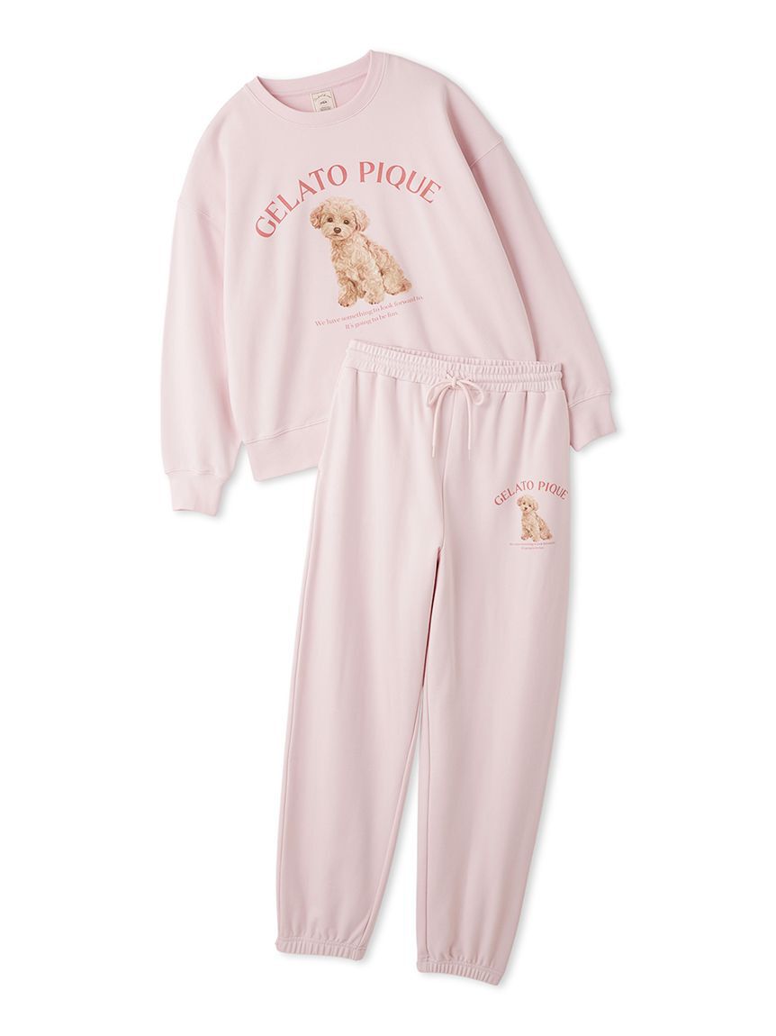 gelato pique「【ONLINE限定】【UVカット】お散歩ドッグワンポイント裏毛プルオーバー&ロングパンツセット」|ルームウェア|PNK