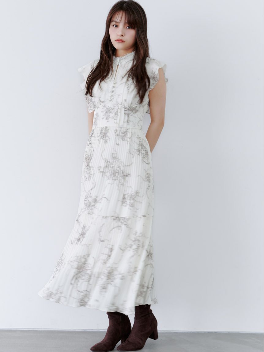 SNIDEL「【販路限定サイズあり】レーストリムプリントプリーツワンピース」|ワンピース|