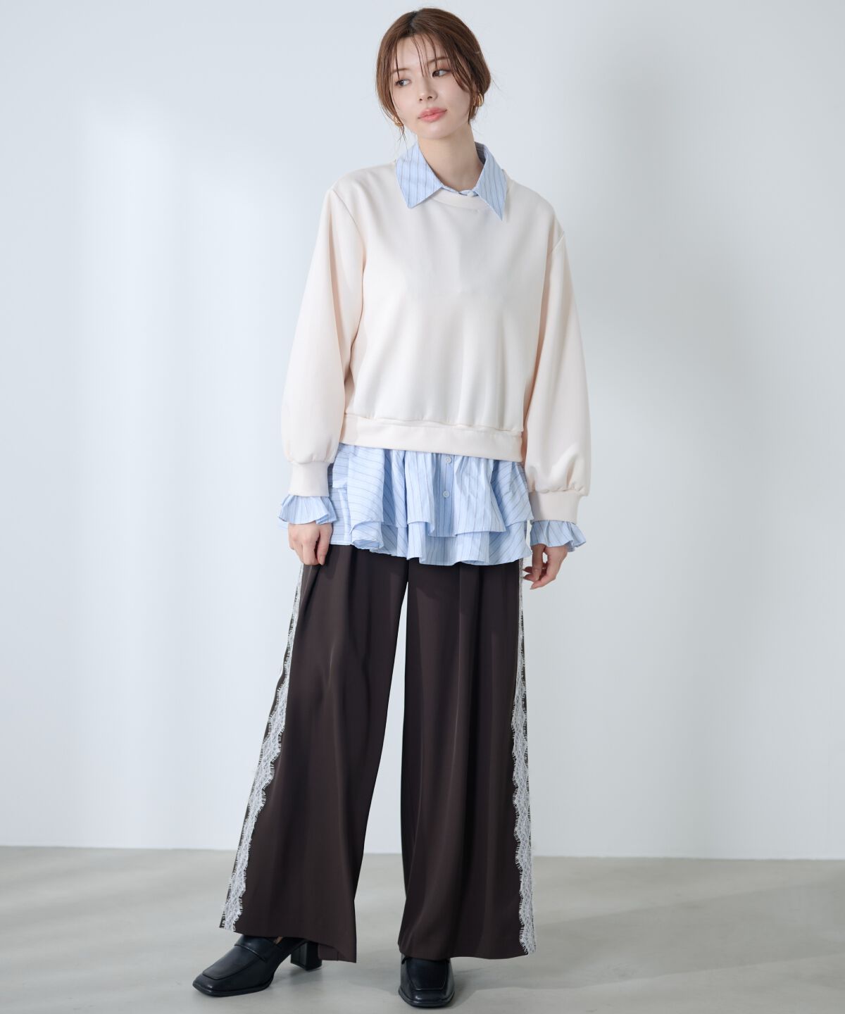アンドクチュール「シャツレイヤードプルオーバー」|Tシャツ・カットソー|