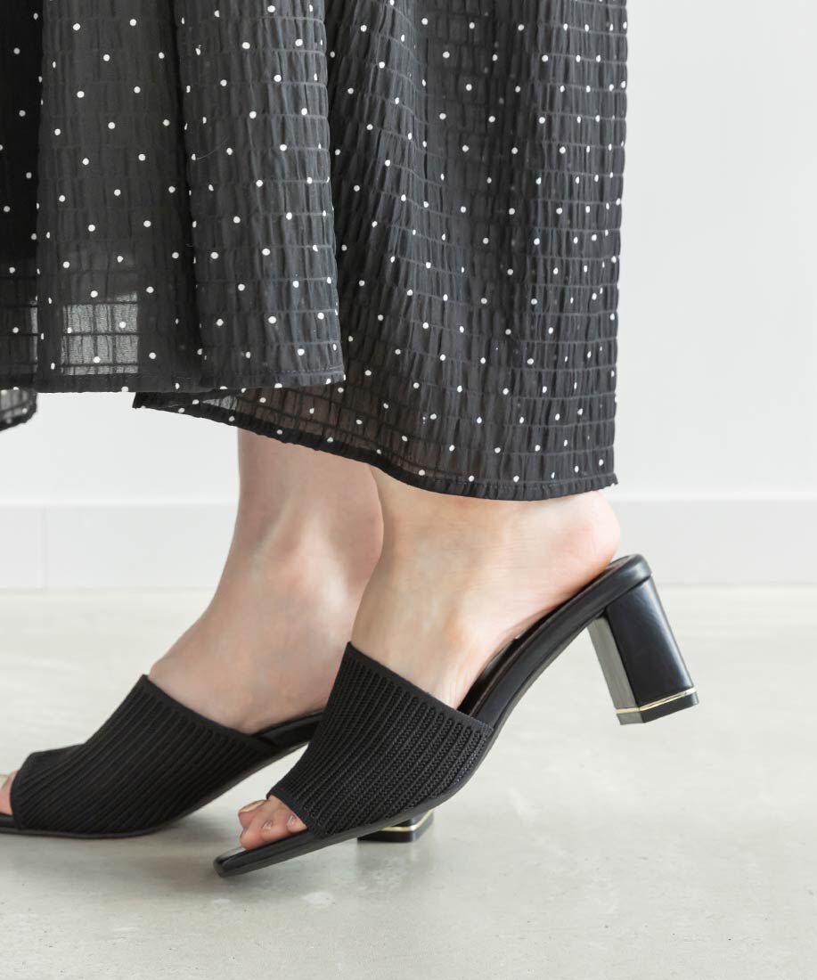  「【SUSTAINABLE】アシンメトリーニットミュールサンダル」|パンプス|