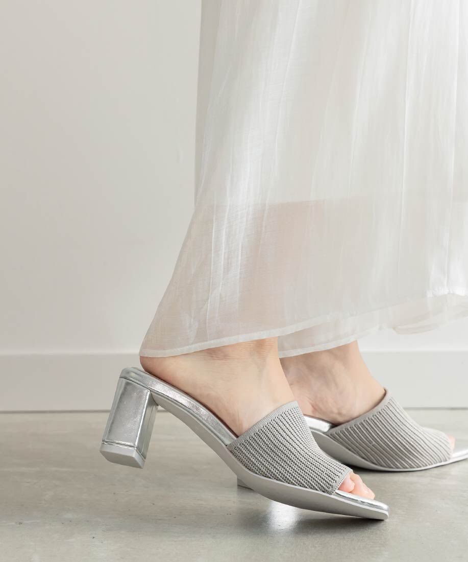  「【SUSTAINABLE】アシンメトリーニットミュールサンダル」|パンプス|