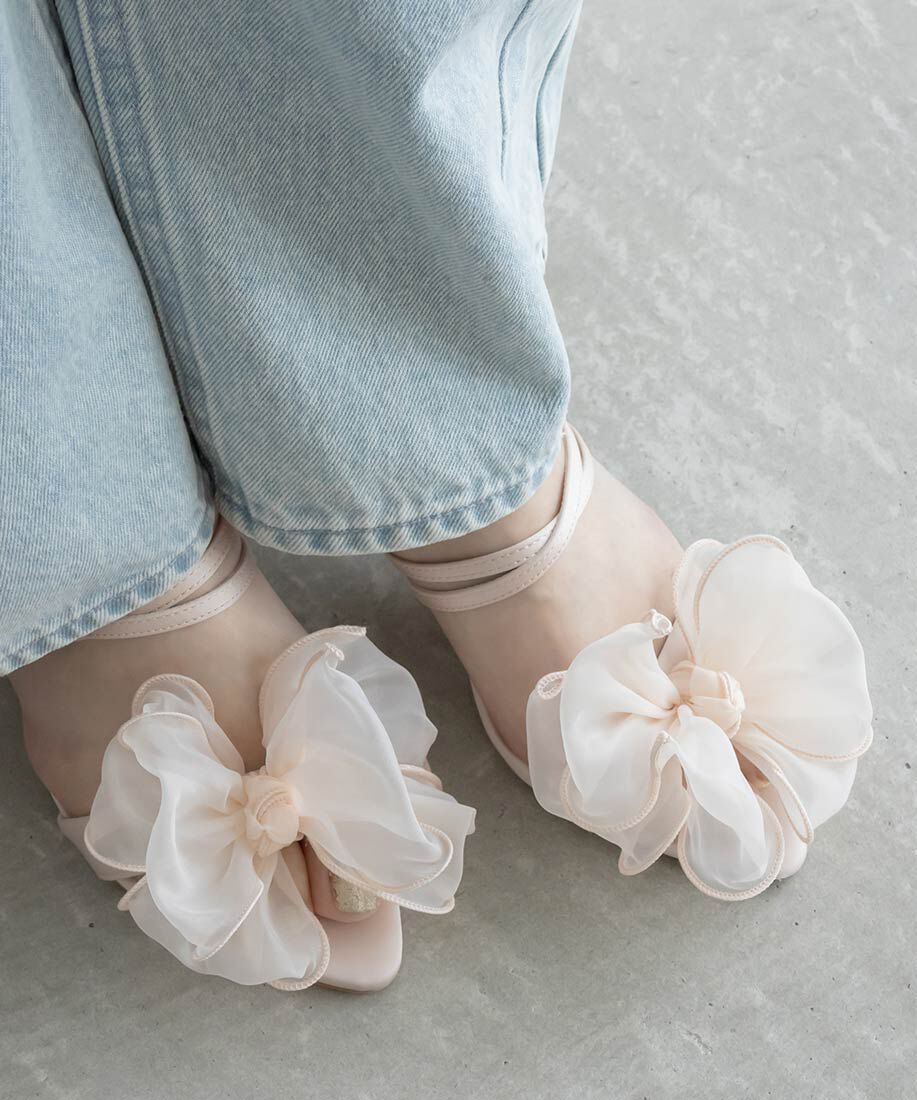  「シフォンリボンミュールサンダル」|パンプス|