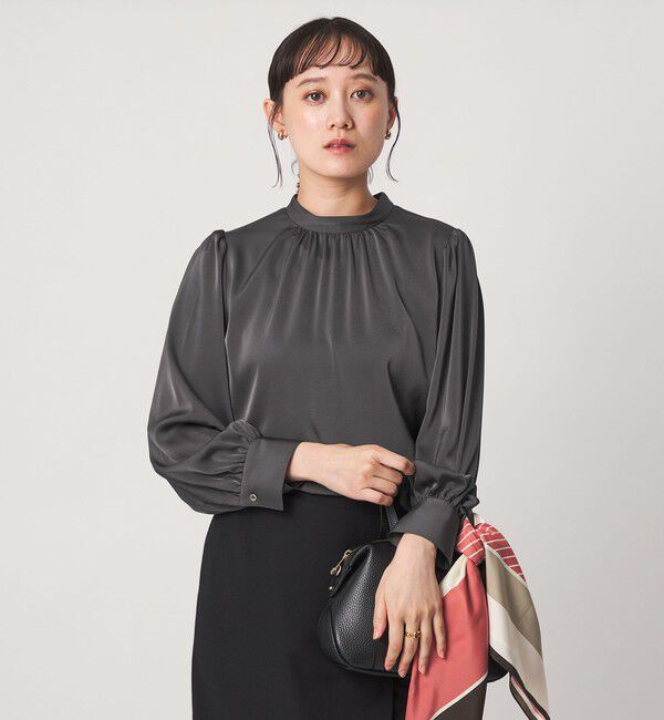 UNITED ARROWS green label relaxing「サテン スタンドネック ギャザー ブラウス」|シャツ・ブラウス|