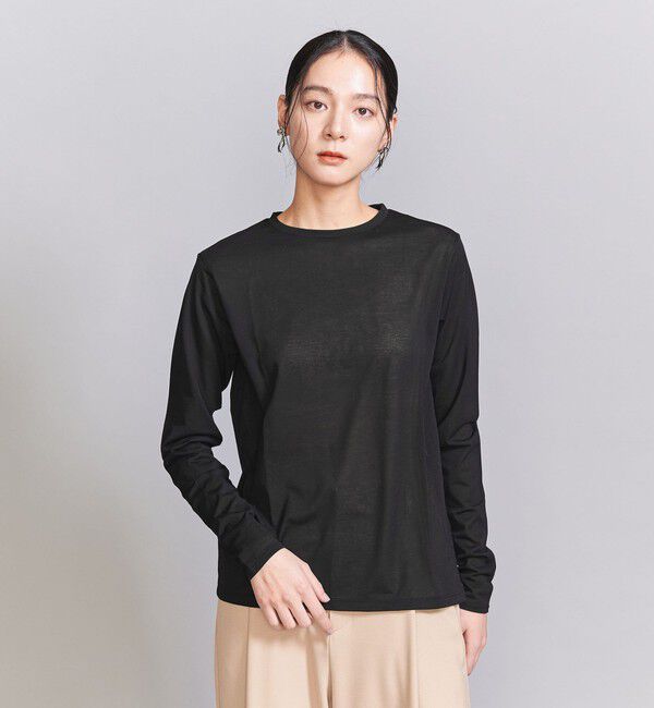 BEAUTY&YOUTH UNITED ARROWS「コットンナイロン天竺 シアー クルーネック Tシャツ」|Tシャツ・カットソー|BLACK