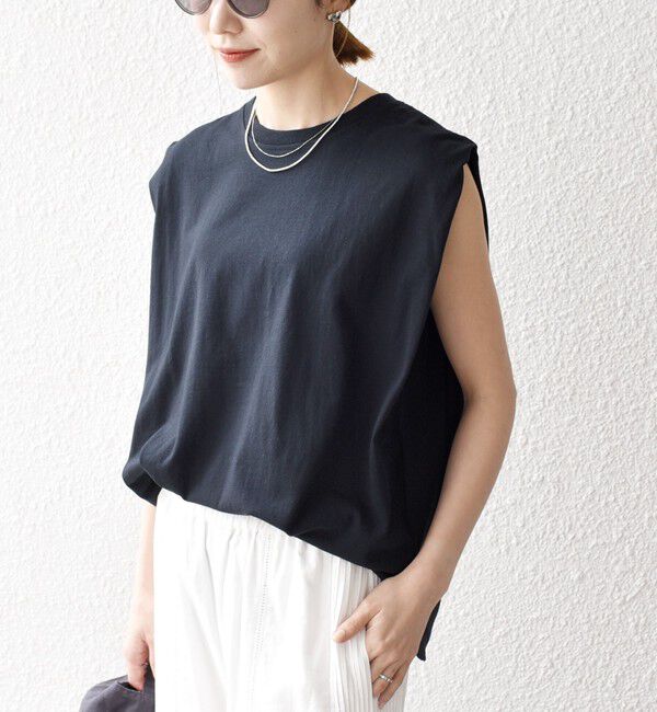 SHIPS any「〈抗菌防臭/洗濯機可能〉USAコットン ラウンドヘム ノースリーブ TEE」|Tシャツ・カットソー|