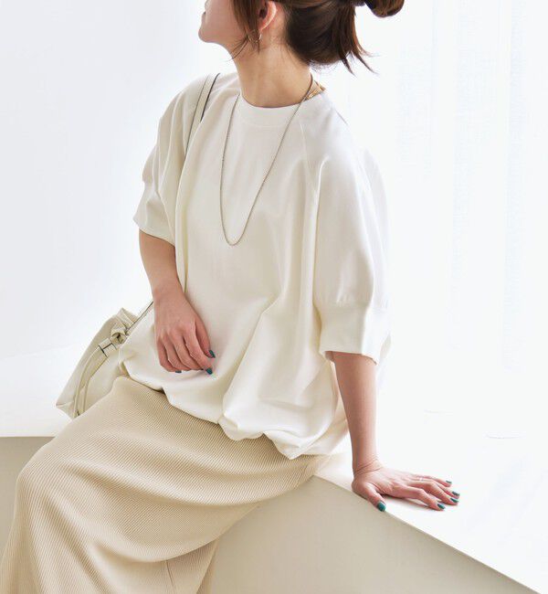 quaranciel「〈洗濯機可能〉ライト ポンチ ハーフスリーブ ドロスト ルーズ TEE」|Tシャツ・カットソー|