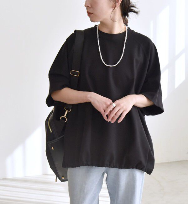 quaranciel「〈洗濯機可能〉ライト ポンチ ハーフスリーブ ドロスト ルーズ TEE」|Tシャツ・カットソー|