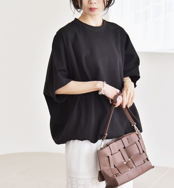 quaranciel「〈洗濯機可能〉ライト ポンチ ハーフスリーブ ドロスト ルーズ TEE」|Tシャツ・カットソー|