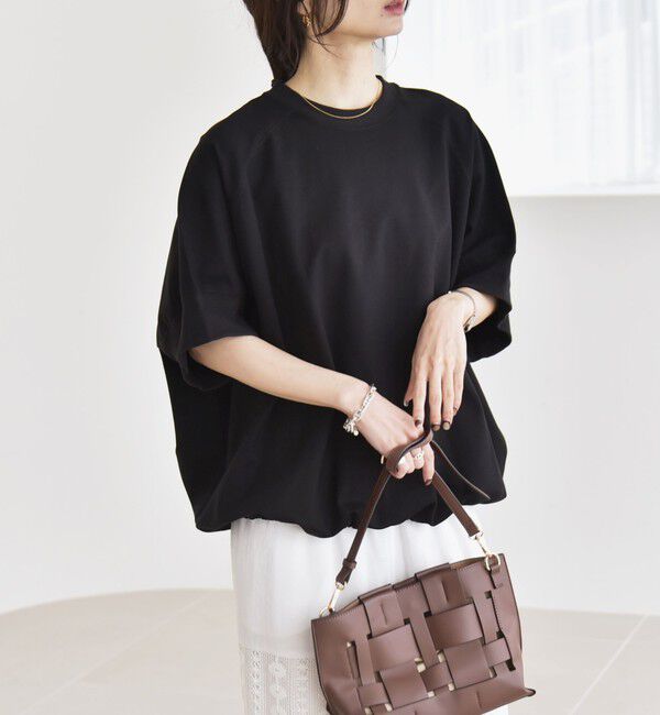 quaranciel「〈洗濯機可能〉ライト ポンチ ハーフスリーブ ドロスト ルーズ TEE」|Tシャツ・カットソー|