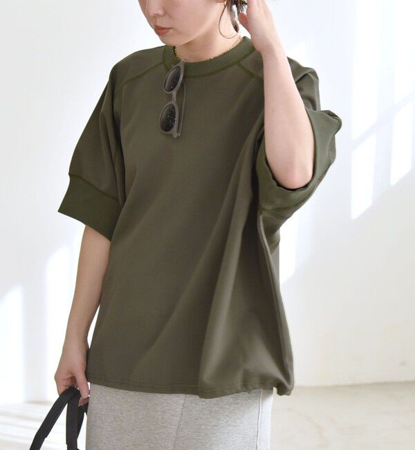 quaranciel「〈洗濯機可能〉ライト ポンチ ハーフスリーブ ドロスト ルーズ TEE」|Tシャツ・カットソー|