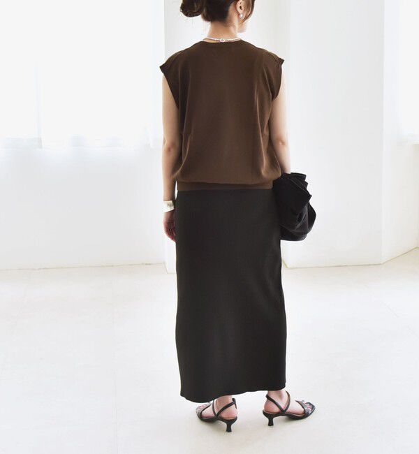 quaranciel「quaranciel:〈接触冷感/手洗い可能〉フレンチスリーブ ベーシック シアー ニット プルオーバー」|ニット・セーター|