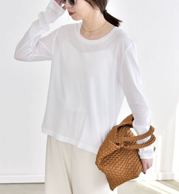 quaranciel「quaranciel:〈接触冷感/手洗い可能〉シアー コットン クルーネック ロンTEE」|Tシャツ・カットソー|