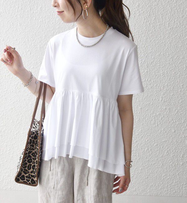 SHIPS any「〈洗濯機可能〉ジャージー ダブルヘム ペプラム TEE」|Tシャツ・カットソー|