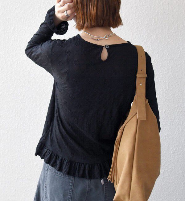 SHIPS any「〈洗濯機可能〉フラワー レース ジャカード フリル ヘム プルオーバー」|Tシャツ・カットソー|