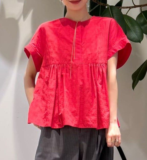 Ballsey「ボーダーサッカー サックブラウス」|シャツ・ブラウス|35 レッド