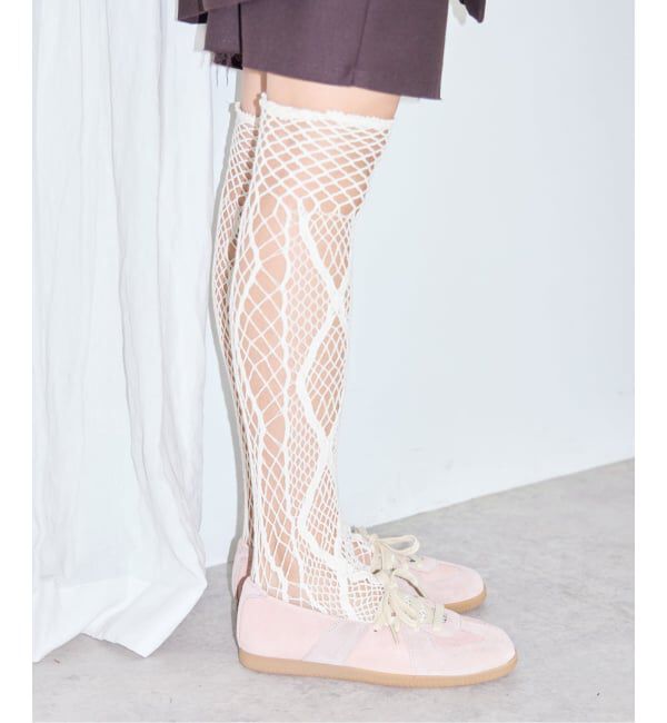  「EUCHRONIA STRETCH LACE HIGHT SOCKS 262804：靴下」|ソックス|ナチュラル