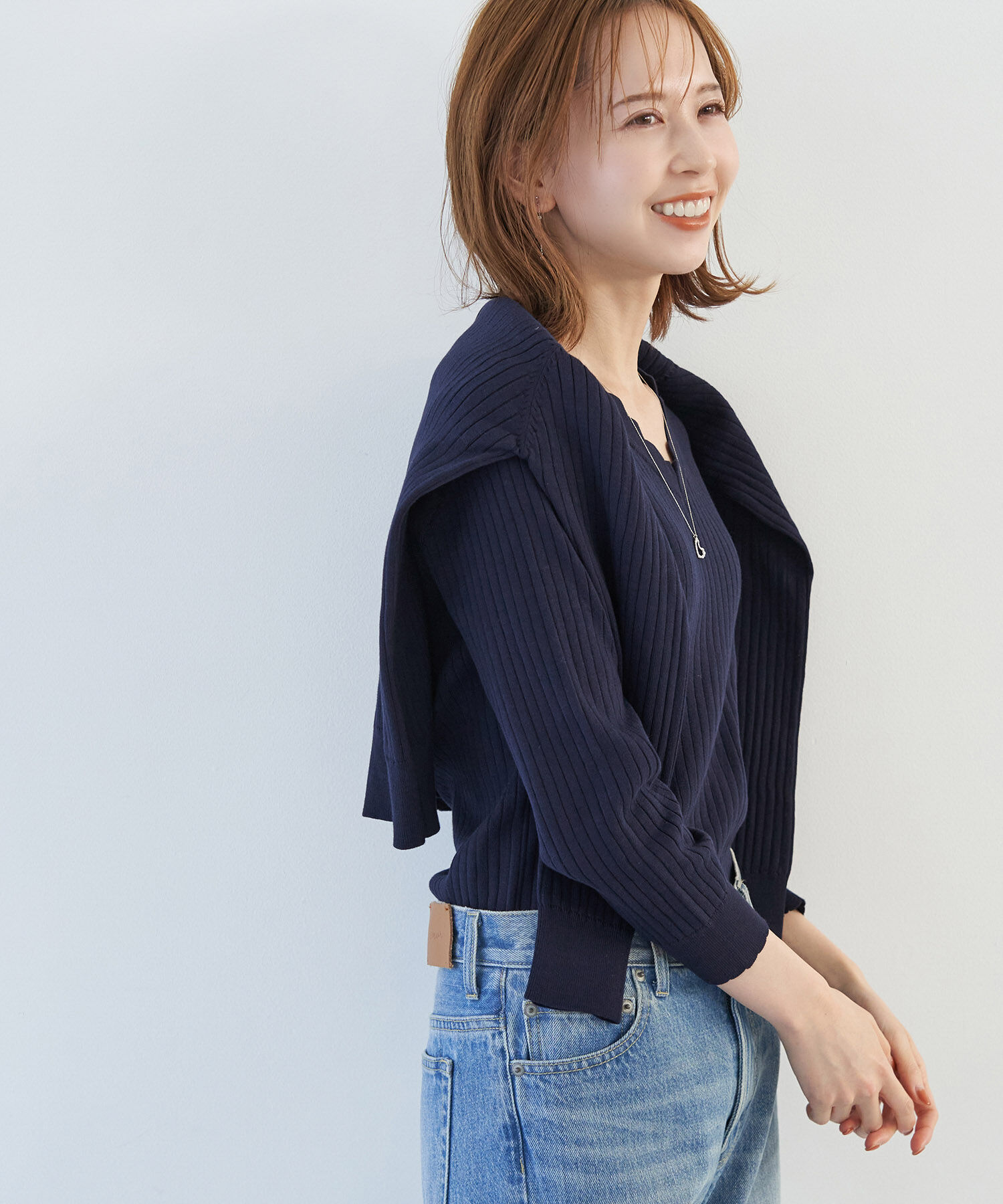 Rope&rsquo;Picnic「オーガニックスイスコットン7分袖ニットプルオーバー」|ニット・セーター|