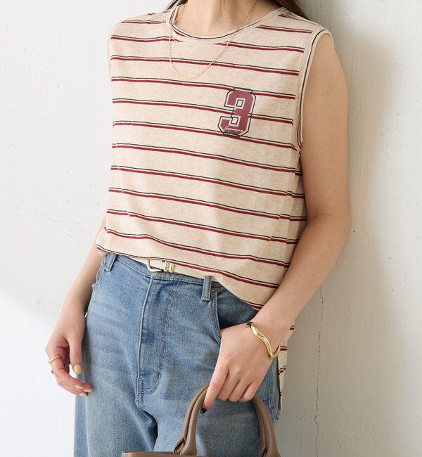 「シアーボーダーナンバーロゴノースリーブ」|Tシャツ・カットソー|