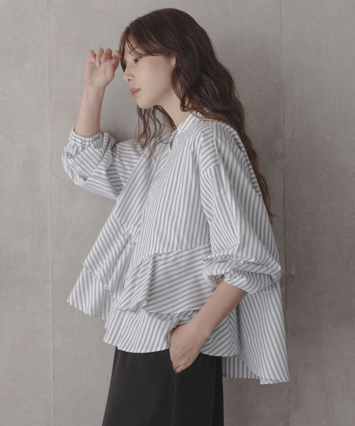 Sonny Label 「『WEB限定』バンドカラーフリルストライプシャツ」|シャツ・ブラウス|