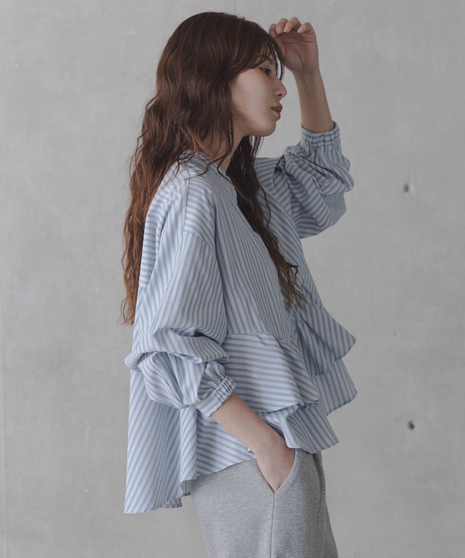 Sonny Label 「『WEB限定』バンドカラーフリルストライプシャツ」|シャツ・ブラウス|