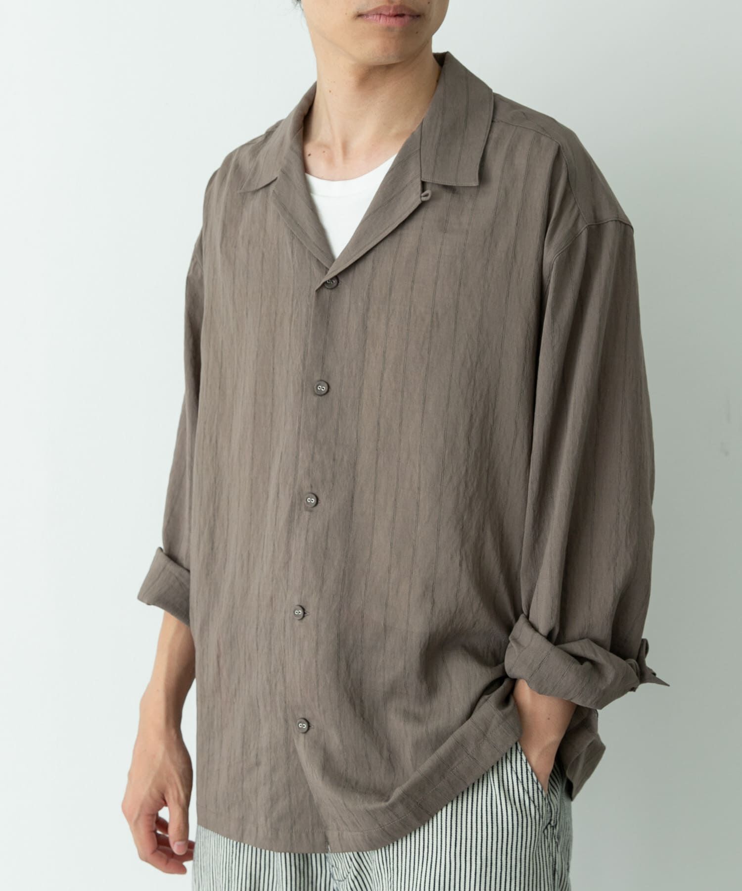 Sonny Label 「レーヨン混ストライプオープンカラーシャツ」|シャツ・ブラウス|グレー