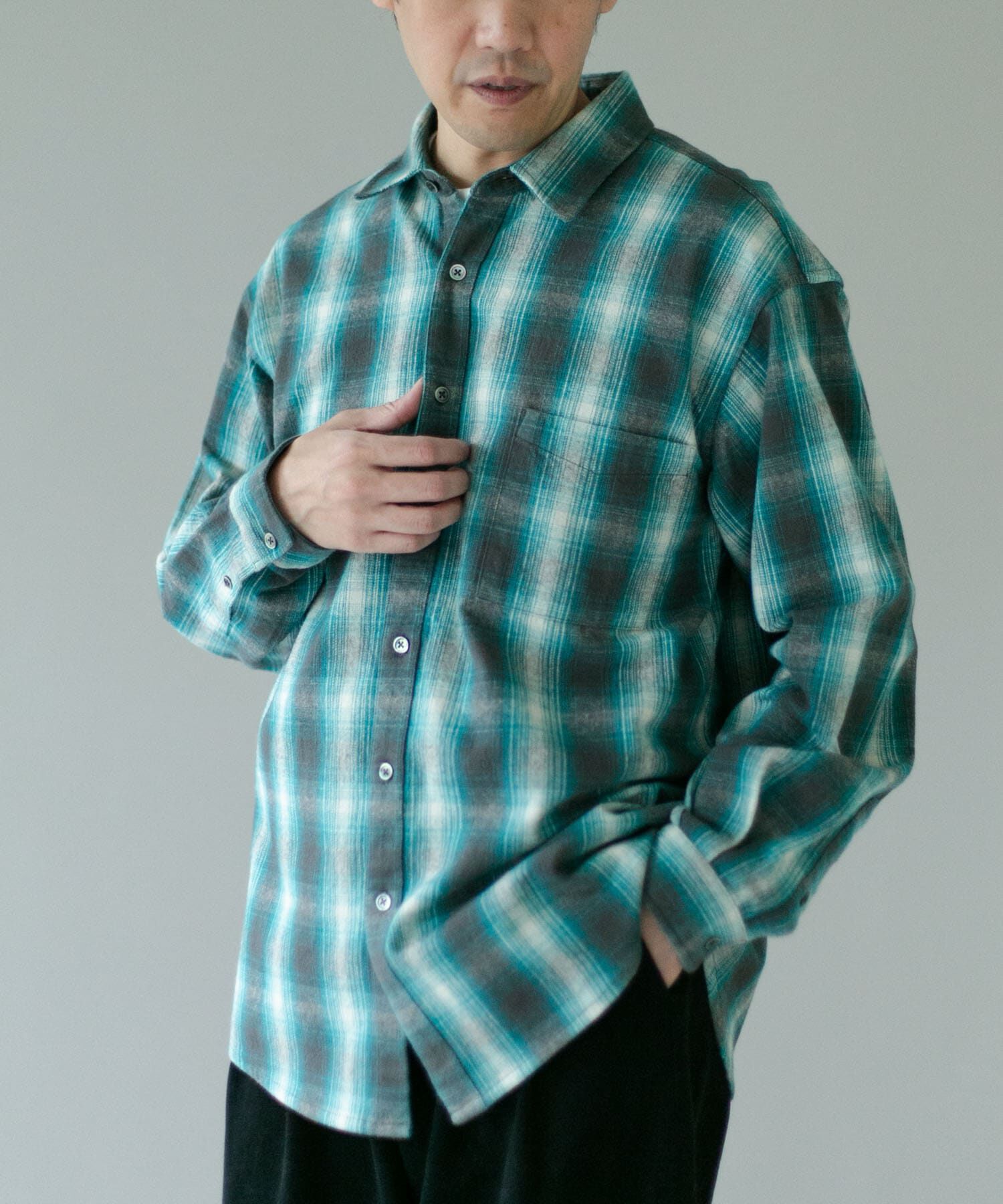 URBAN RESEARCH DOORS「『XLサイズ/WEB限定』USAコットン オンブレチェック シャツ」|シャツ・ブラウス|
