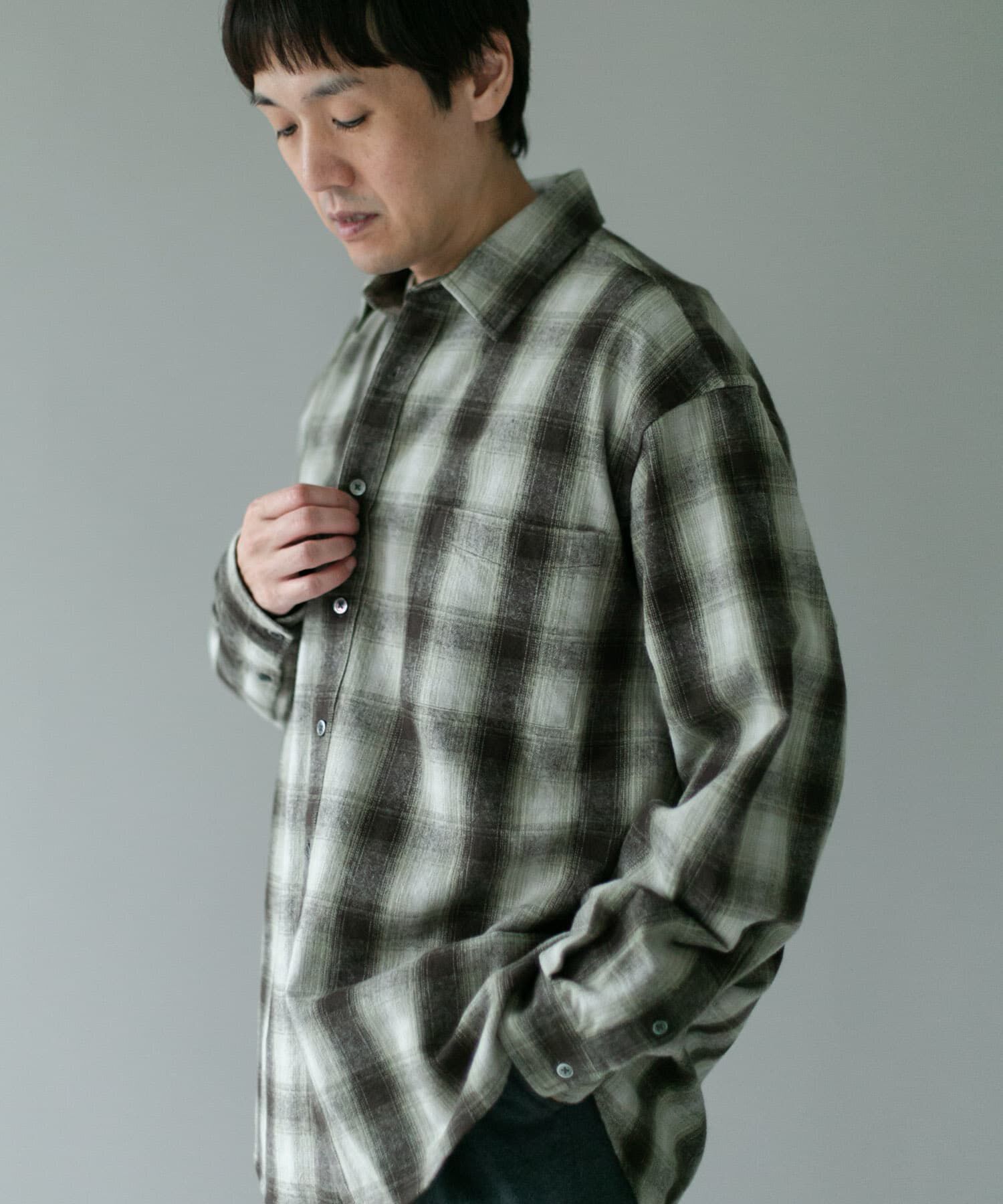 URBAN RESEARCH DOORS「『XLサイズ/WEB限定』USAコットン オンブレチェック シャツ」|シャツ・ブラウス|