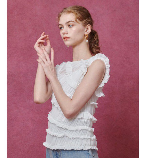 LOULOU WILLOUGHBY「【LOULOU WILLOUGHBY】オーガンジートリコットギャザープルオーバー」|Tシャツ・カットソー|