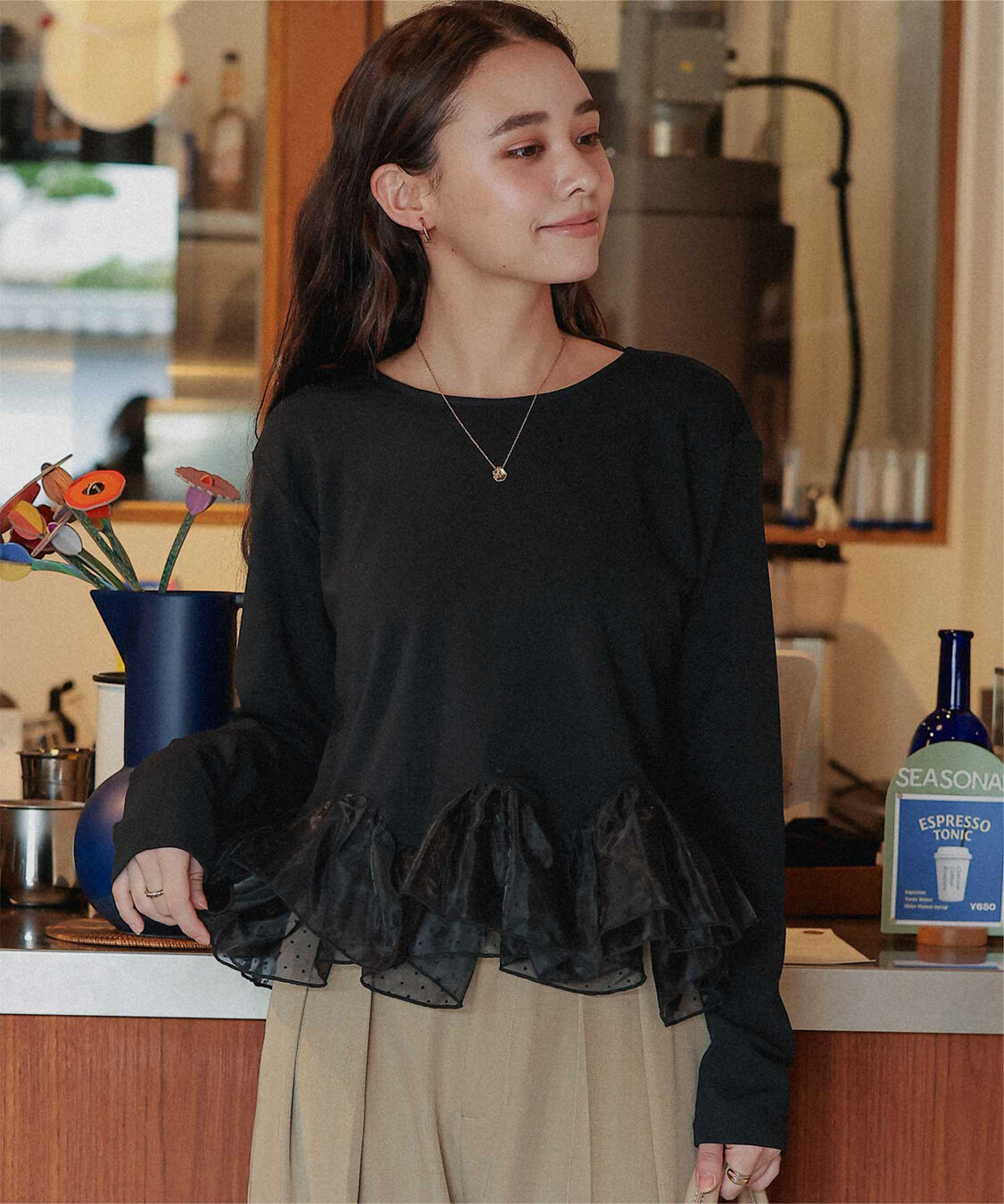 titivate「裏起毛ウェーブフリル長袖トップス」|Tシャツ・カットソー|ブラック2