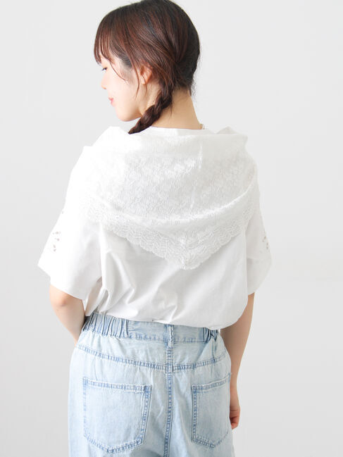 Samansa Mos2「三角ストール付カットワーク刺繍Tシャツ」|Tシャツ・カットソー|