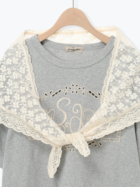 Samansa Mos2「三角ストール付カットワーク刺繍Tシャツ」|Tシャツ・カットソー|