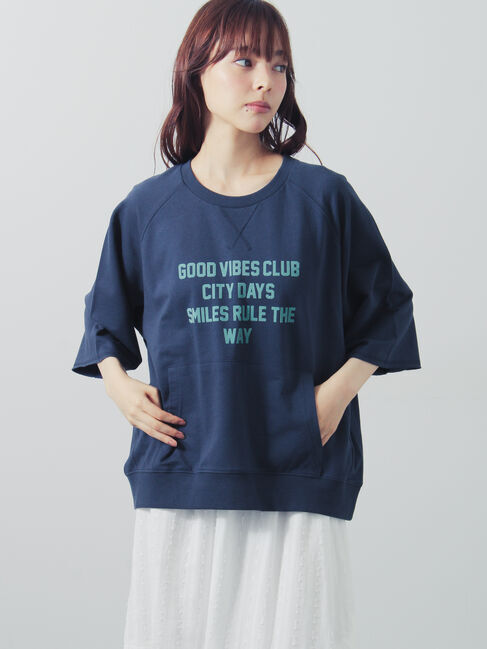 Samansa Mos2「ミニ裏毛7分袖ロゴスウェット」|Tシャツ・カットソー|