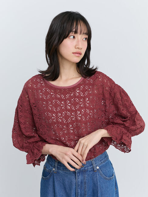 Samansa Mos2「花ジャガード袖フリルプルオーバー」|Tシャツ・カットソー|
