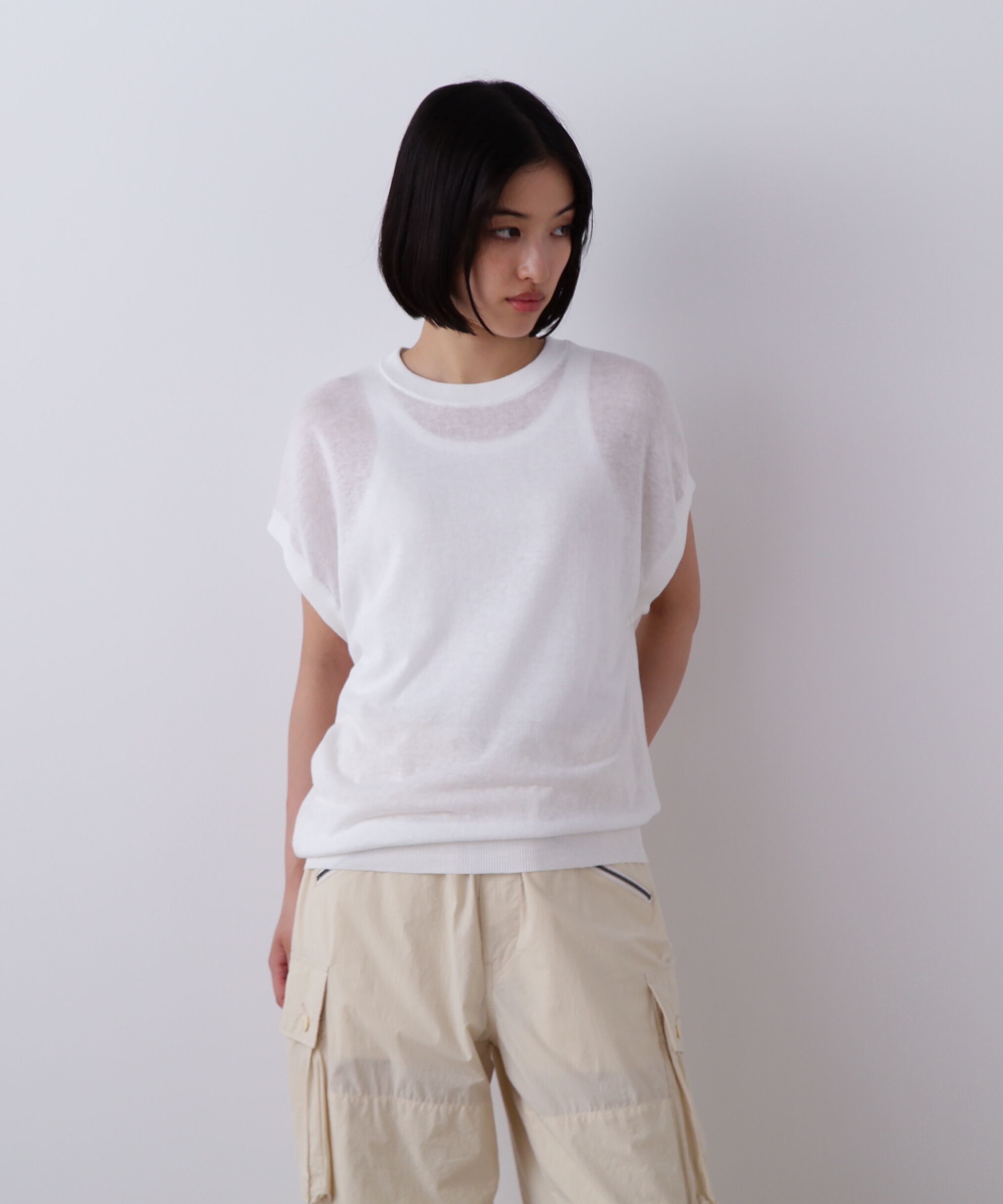 YLEVE 「YLEVE / COTTON LINEN KNIT ASYMMETRY PULLOVER」|ニット・セーター|ホワイト