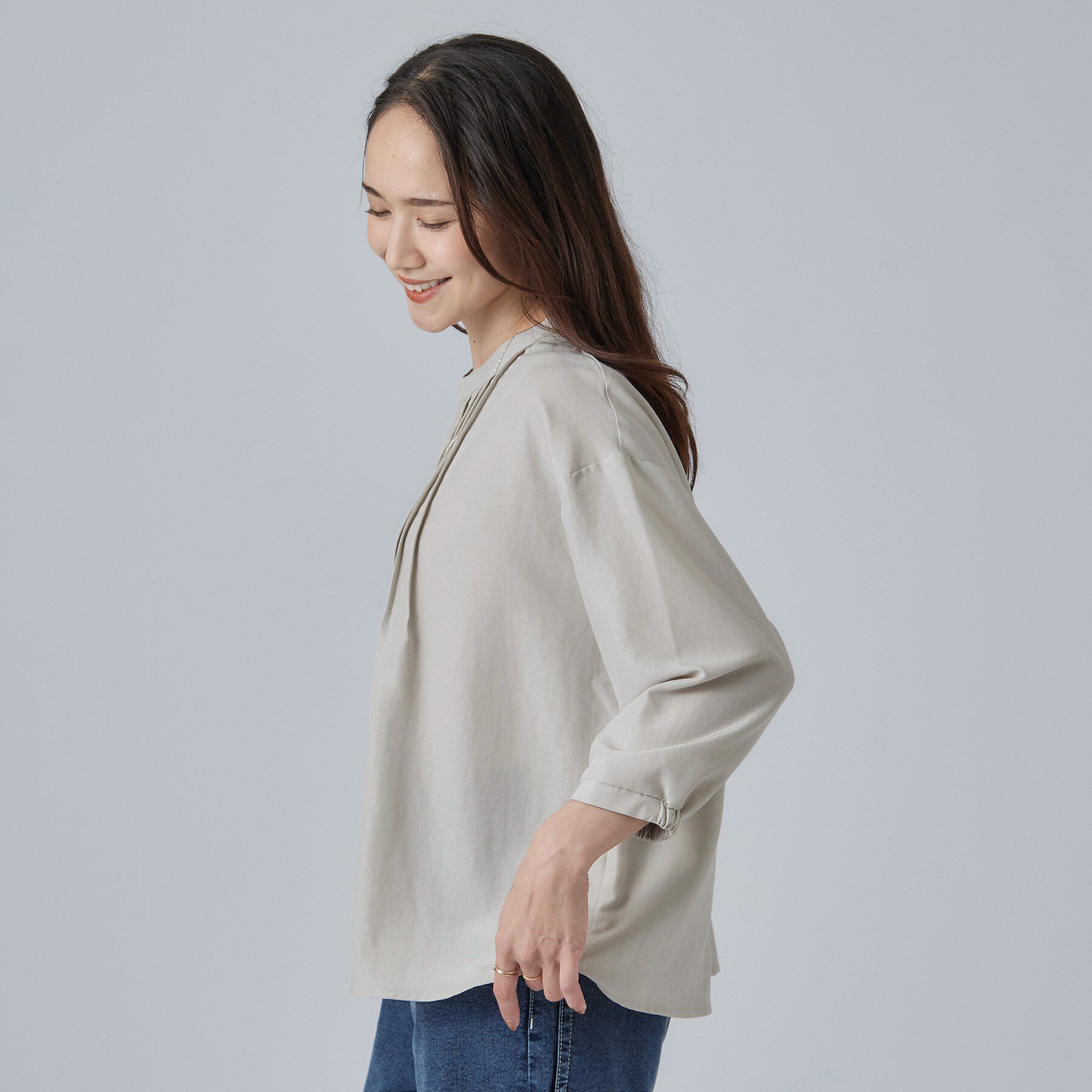 SHOO･LA･RUE「【S-LL/洗濯機可】1枚で華やかに フロントレース7分袖ブラウス」|シャツ・ブラウス|