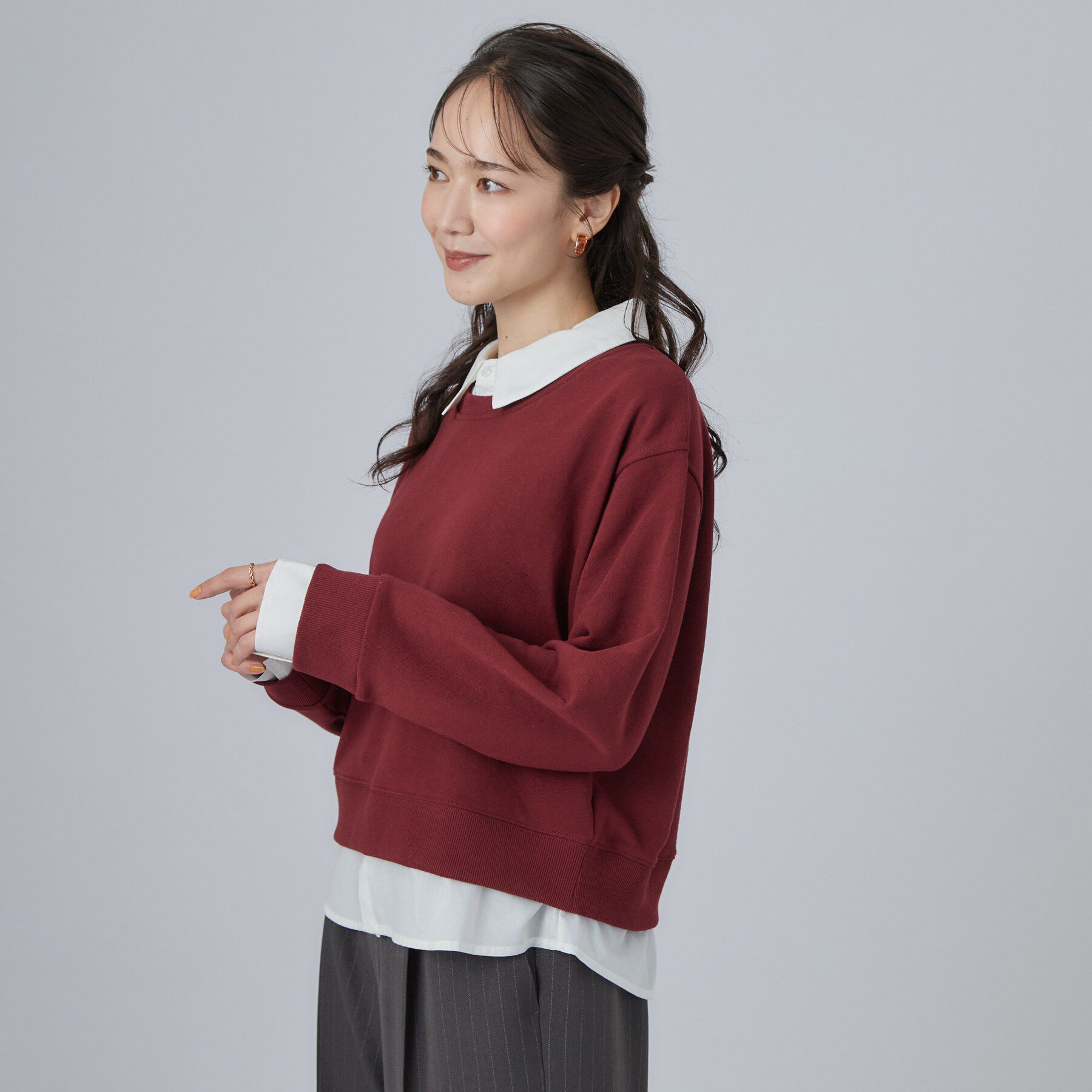 SHOO･LA･RUE「【S-LL/洗濯機可】一枚でレイヤード感が完成する シャツドッキング裏毛トップス」|Tシャツ・カットソー|