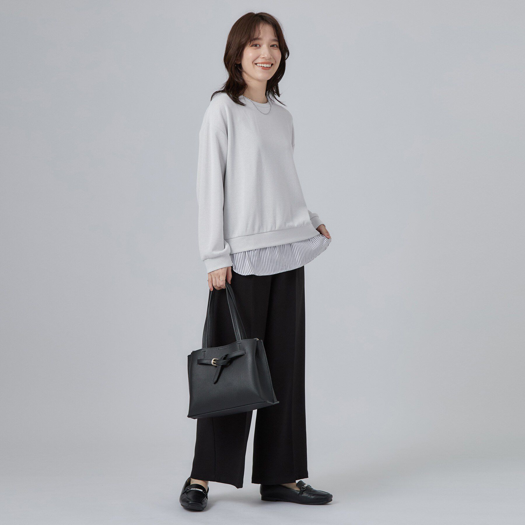 SHOO･LA･RUE「【S-LL/洗濯機可/体型カバー】インせず着られる レイヤード風 ラメ入りトップス」|Tシャツ・カットソー|