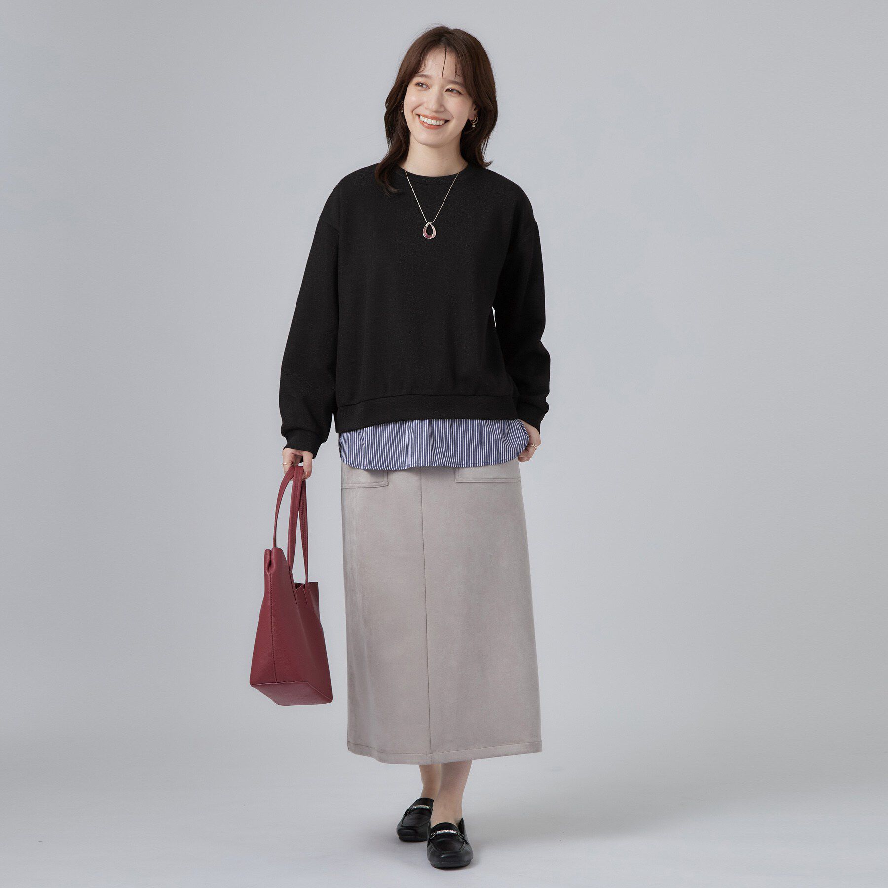 SHOO･LA･RUE「【S-LL/洗濯機可/体型カバー】インせず着られる レイヤード風 ラメ入りトップス」|Tシャツ・カットソー|