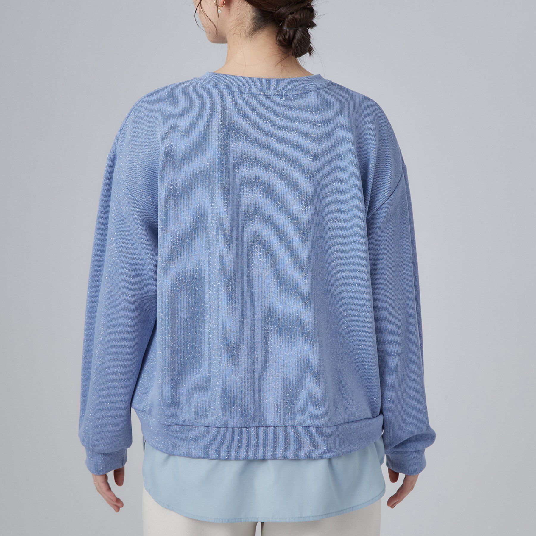 SHOO･LA･RUE「【S-LL/洗濯機可/体型カバー】インせず着られる レイヤード風 ラメ入りトップス」|Tシャツ・カットソー|