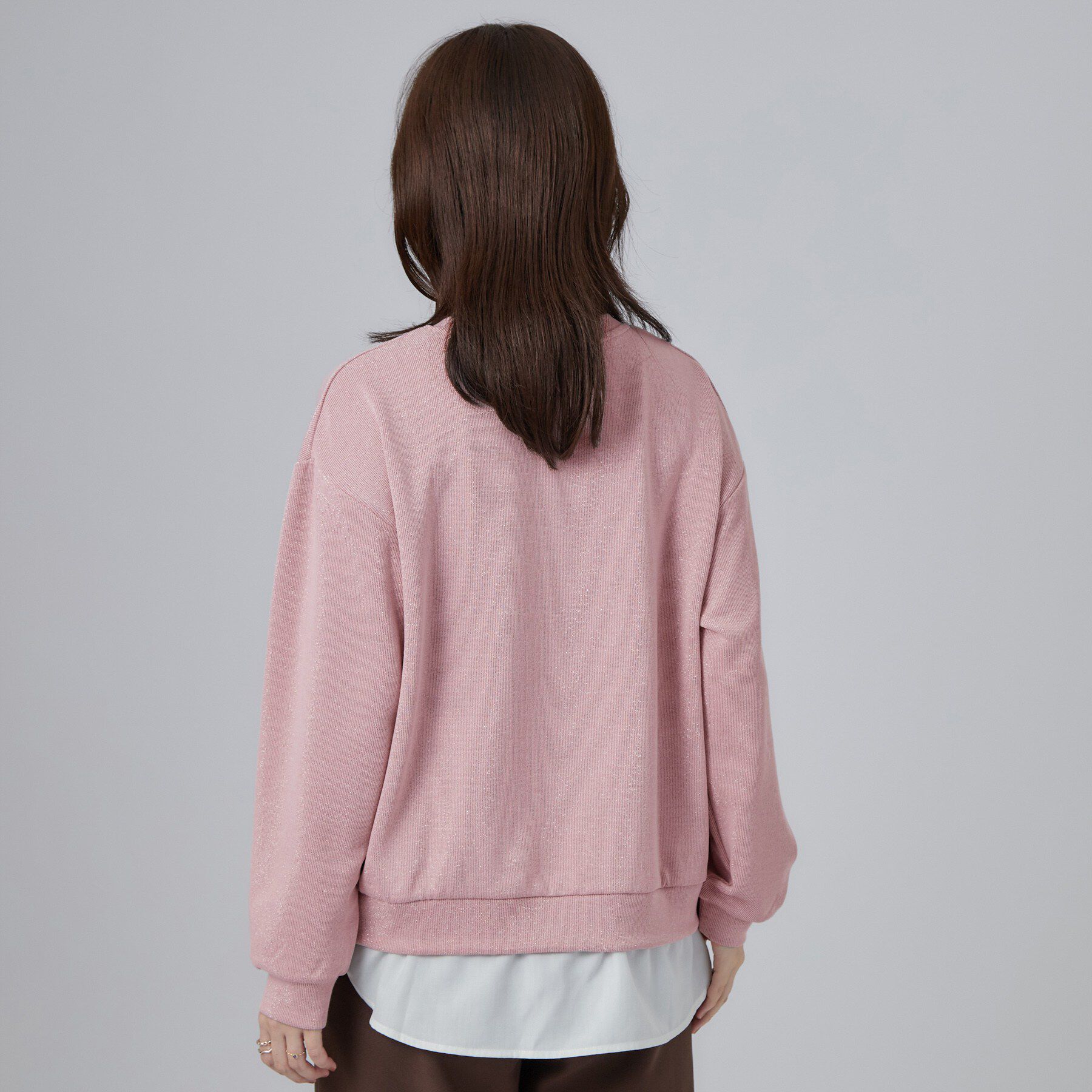 SHOO･LA･RUE「【S-LL/洗濯機可/体型カバー】インせず着られる レイヤード風 ラメ入りトップス」|Tシャツ・カットソー|