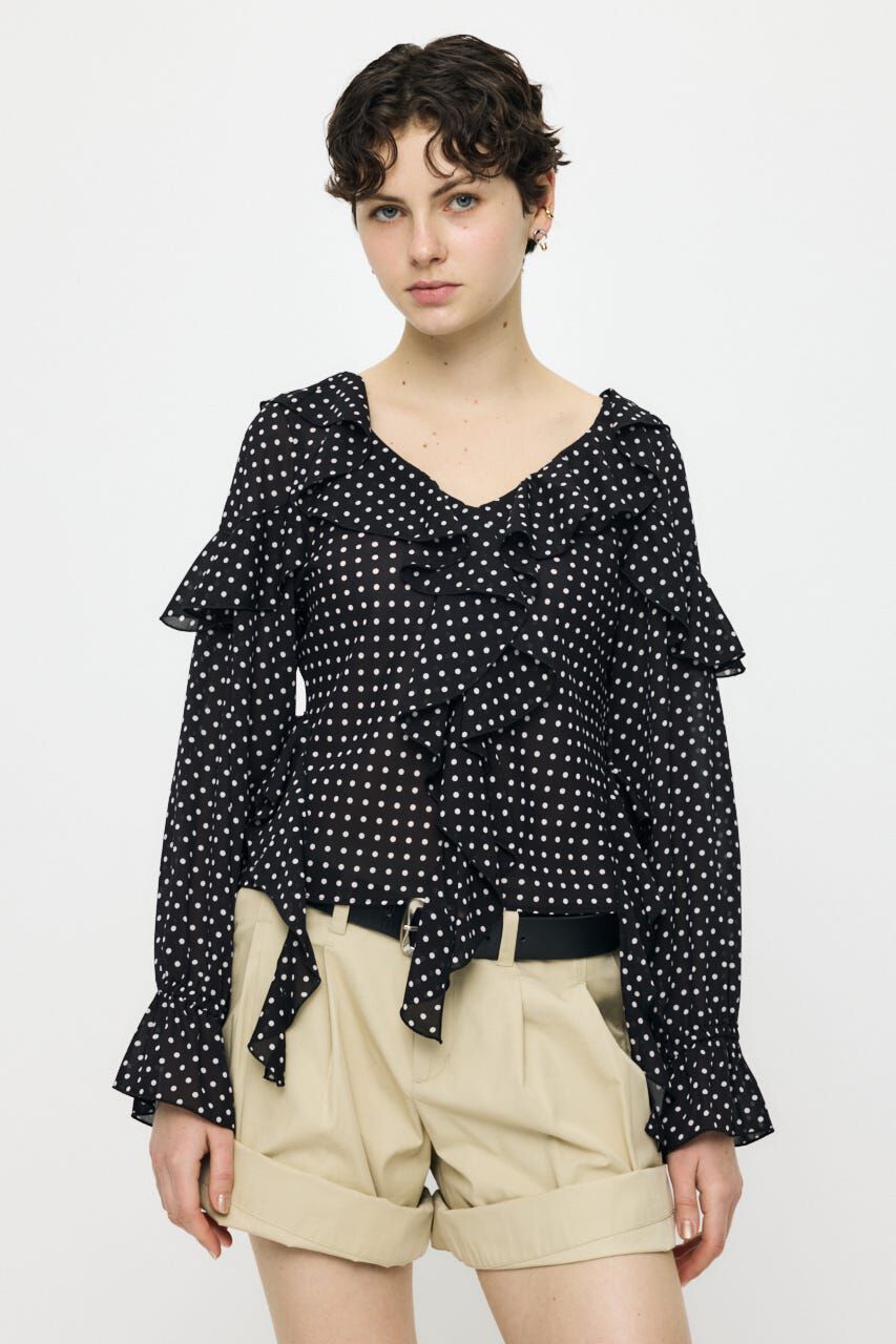MOUSSY「CHIFFON RUFFLE  ブラウス」|シャツ・ブラウス|柄BLK5