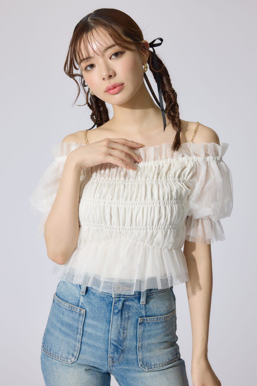 rienda「シアーオフショルショートスリーブブラウス」|シャツ・ブラウス|WHT