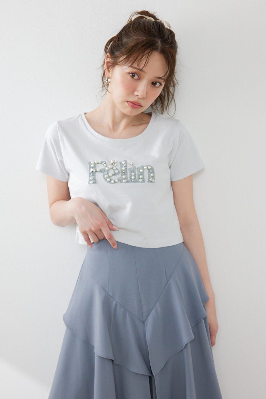 rienda「デコラティブロゴTシャツ」|Tシャツ・カットソー|L/BLU1