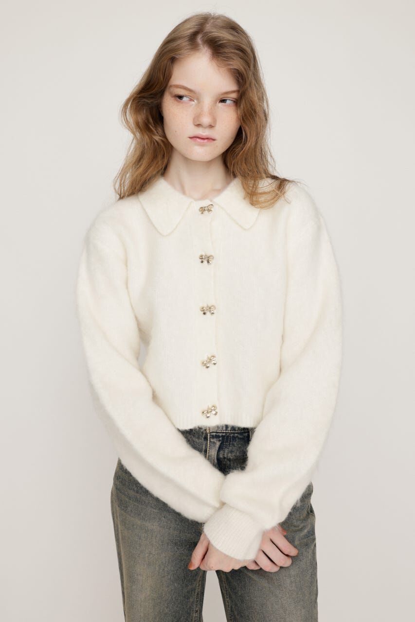 SLY「RIBBON BUTTON SHAGGY カーディガン」|カーディガン|