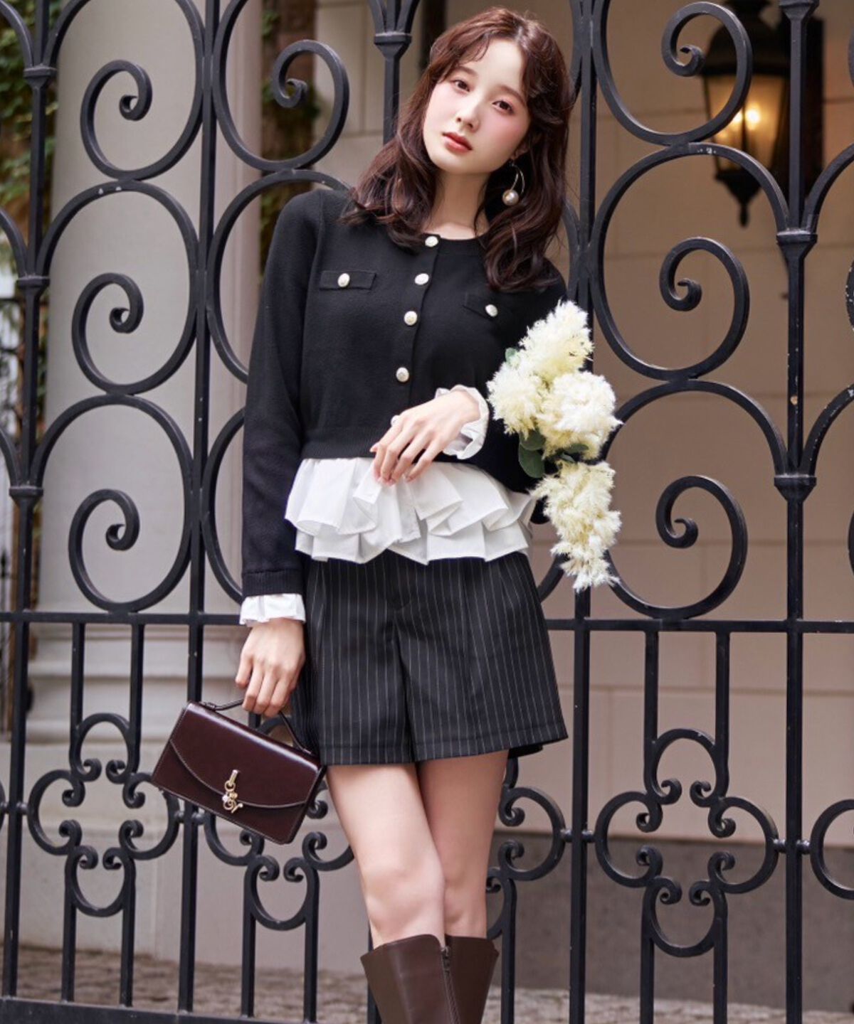 WILLSELECTION「センタータックショートパンツ」|キュロット|black/borderｽﾄﾗｲﾌﾟ