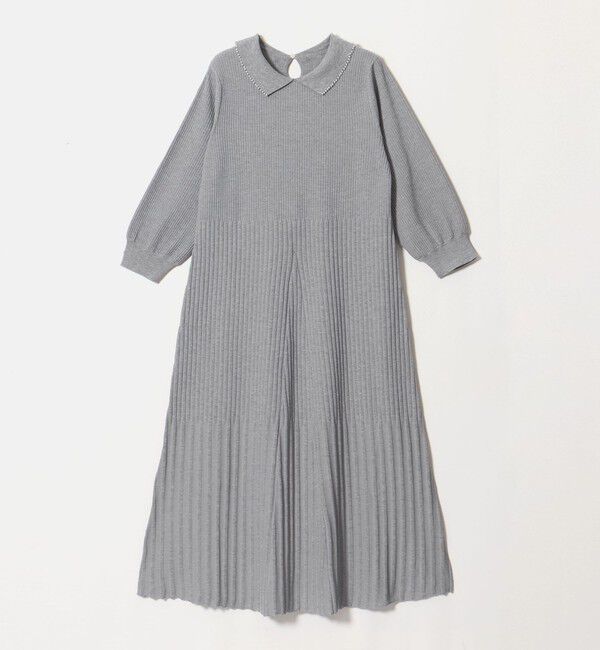 UNITED ARROWS green label relaxing「襟フェイクパール プリーツ ニット ワンピース」|ワンピース|
