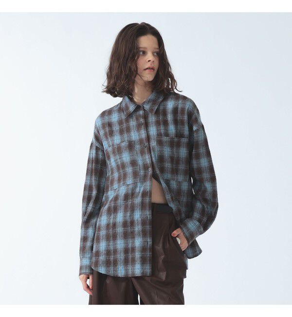 Ray BEAMS 「ネル チェック スリット ビッグ シャツ」|シャツ・ブラウス|BROWN