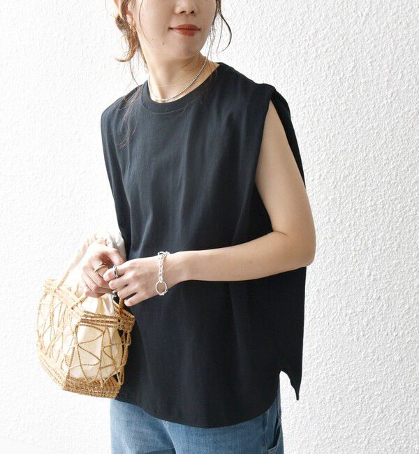 SHIPS any「〈抗菌防臭/洗濯機可能〉USAコットン ラウンドヘム ノースリーブ TEE」|Tシャツ・カットソー|