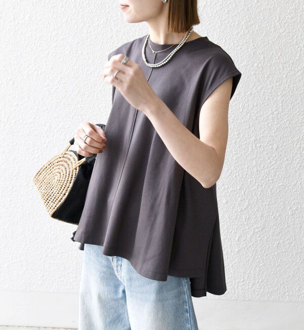 SHIPS any「〈接触冷感/汗染み防止加工/洗濯機可能〉Aライン フレンチスリーブ TEE」|Tシャツ・カットソー|